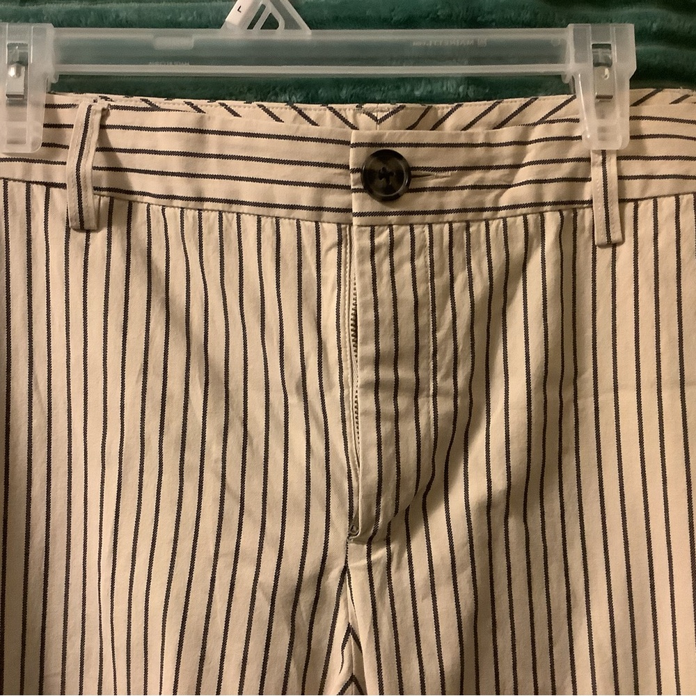 CAbi Cream and Black Striped Cropped Pants